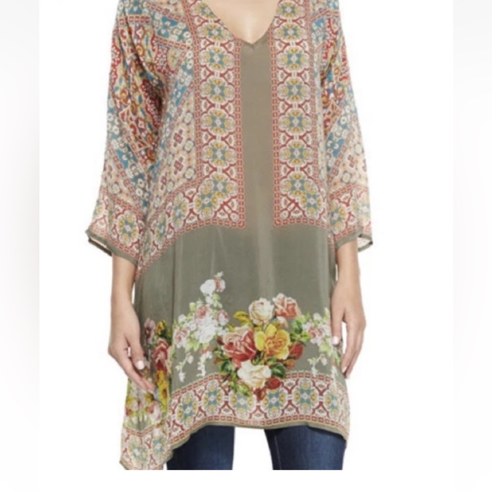 Johnny Was Women's Long Sleeve Tunic/ Dress V-Neck Floral Rayon Multi-color Sz L
